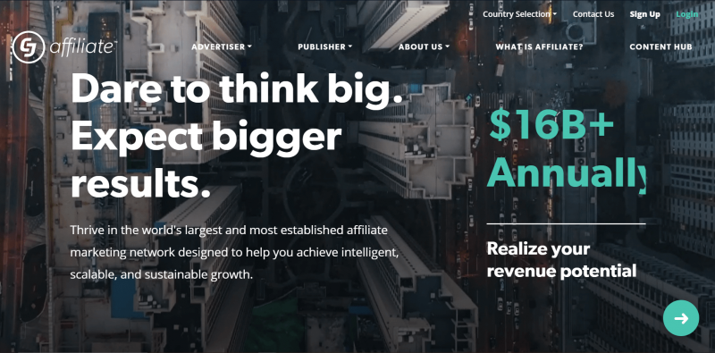 La página de inicio de CJ Affiliate.