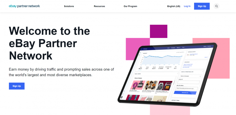 La página de inicio de la red de socios de eBay.