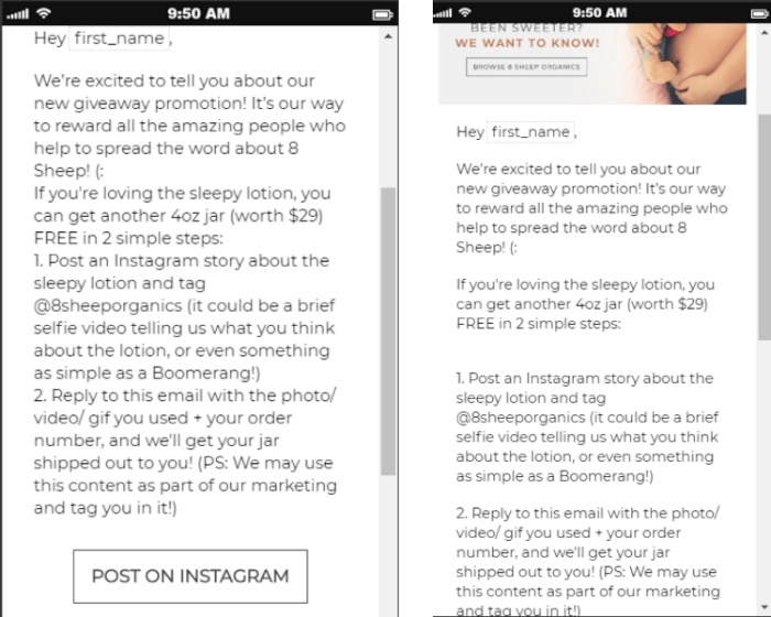 同一封电子邮件的两个示例，一个包含大量文本，另一个包含分段的文本