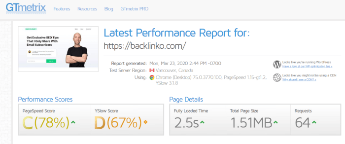 ウェブサイトの速度チェック