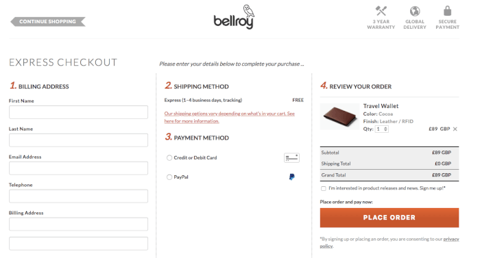 気晴らしのないchekcoutプロセス