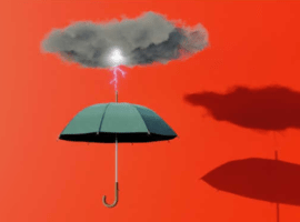 Ombrello con nuvola sopra e fulmini, a significare una collaborazione per le vendite online.