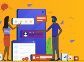 صورة لشخصين ملونين يقفان بجوار هاتف ذكي أكبر من الحياة يمثلان القدرة على الوصول إلى البيع بالتجزئة والخدمات رقميًا. خدمة العملاء المتنقلة.