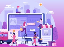 Un camion éphémère, un magasin physique, une boutique en ligne, un chariot d'épicerie et des appareils mobiles, chacun avec une personne qui interagit, représentent toutes les façons dont les consommateurs effectuent leurs achats. La gestion de l'identité client, le CIAM et le CDP peuvent faire la différence dans CX en créant le parcours le plus simple, ce qui renforce la fidélité.