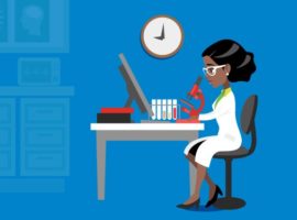 コンテンツマーケティングの力を表す、デスクにいる女性の画像