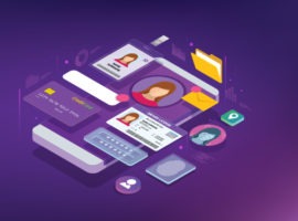 Immagine di un collage di diverse fonti di identificazione del cliente: ID, carta di credito, smartphone, localizzazione. Best practice per la gestione dei dati dei clienti