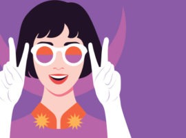 Uroczysty klient uśmiechający się i dzielący się znakami pokoju na temat doskonałej obsługi klienta przez marki.