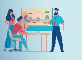 Gambar tim berkolaborasi di papan tulis. Pengalaman karyawan perlu dievaluasi dan menjadi prioritas.