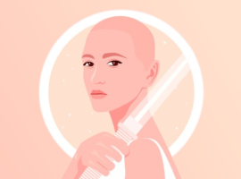 Ilustrația unei persoane chele ținând o sabie laser, cu stele în fundal, reprezentând tendințele serviciilor clienților din 2022, pe măsură ce serviciul devine salvatorul organizațiilor.