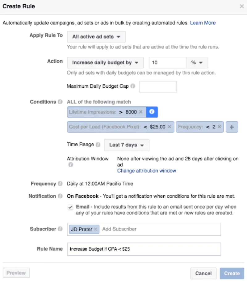 reguli automatizate FACEBOOK
