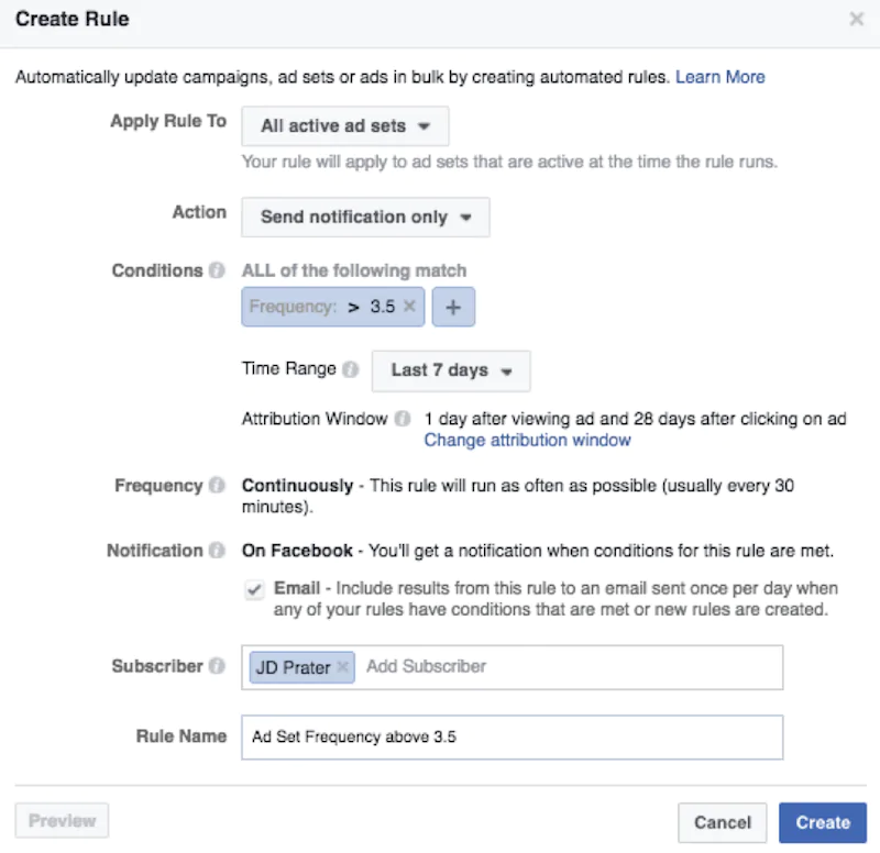 reguli automatizate FACEBOOK
