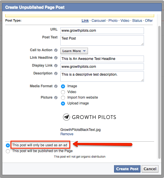 création d'un post sombre