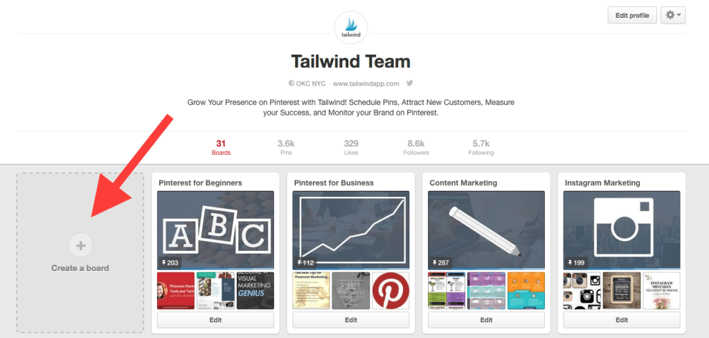 คลิกที่ "สร้างบอร์ด" เพื่อสร้างบอร์ด Pinterest