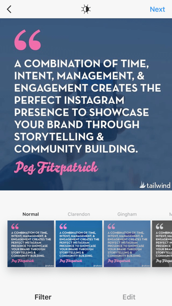 Post otwiera się z Tailwind na Instagram