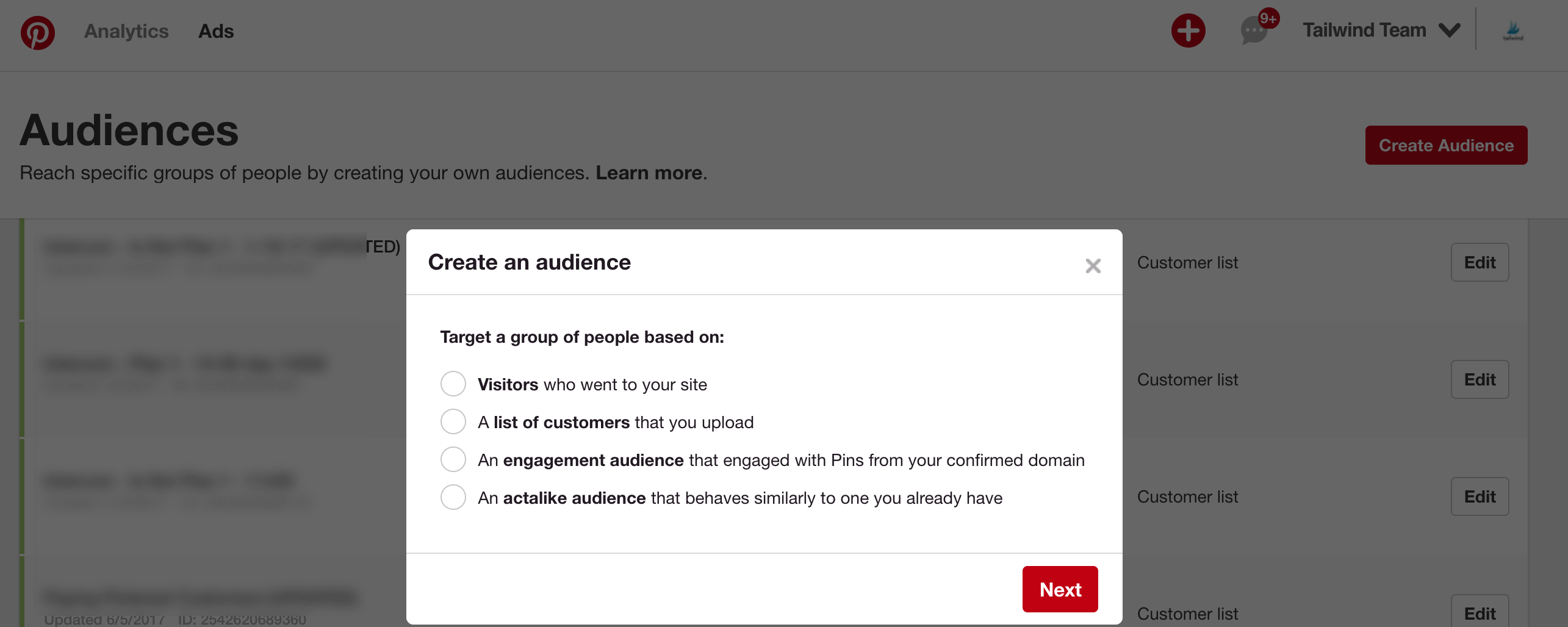 configurer des audiences pinterest