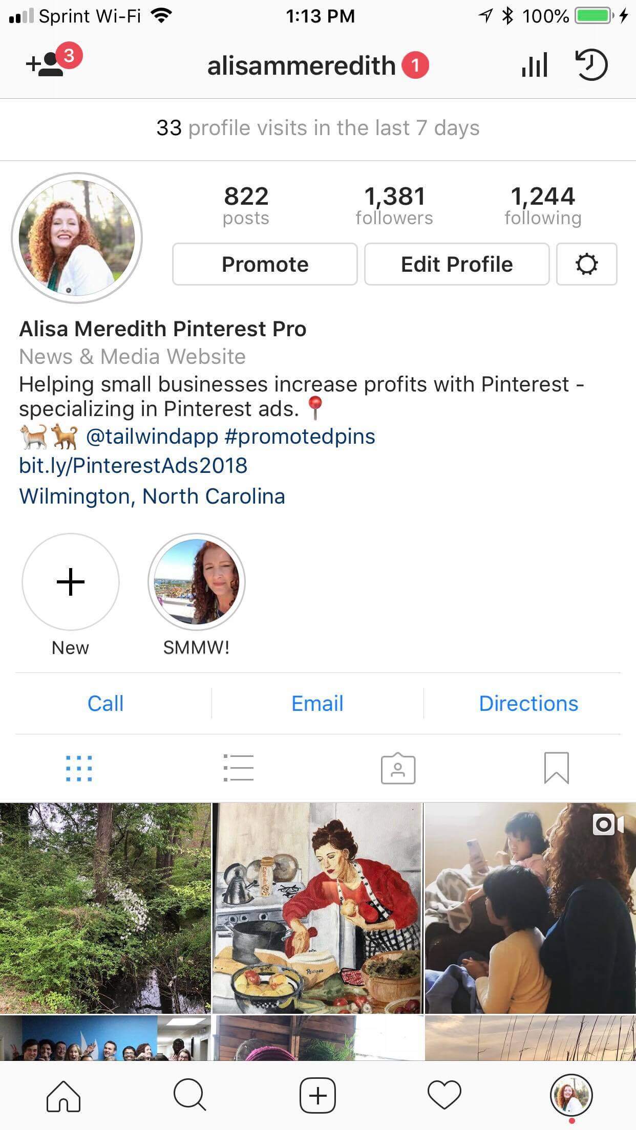 Profil Instagram dengan hashtag dan @mention