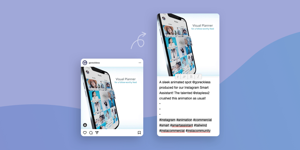 O postare repostată în extensia de browser Instagram Tailwind App