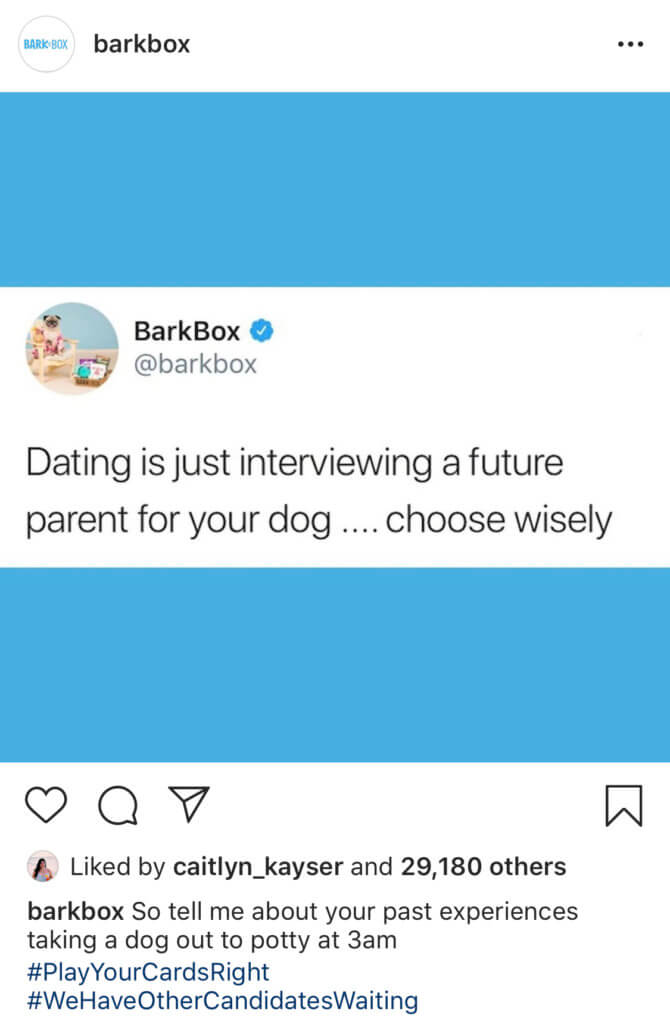 Contoh #1: Kencan = Wawancara Orang Tua Anjing oleh @barkbox
