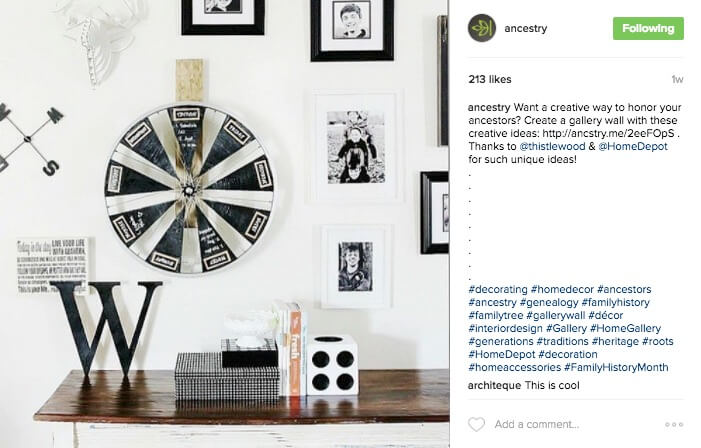 Link Instagram di Ancestry nella biografia