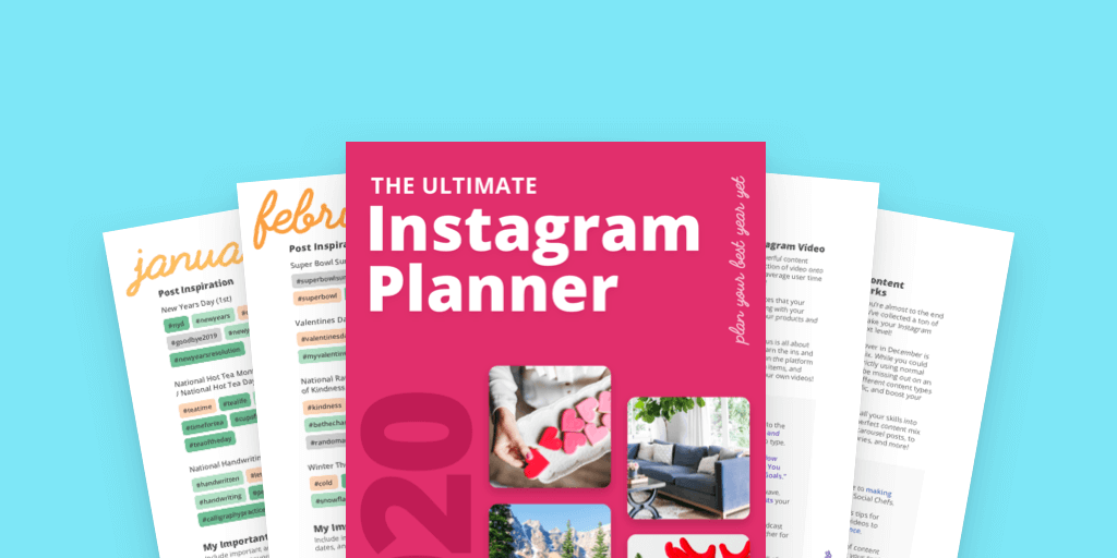 파란색 배경에 Ultimate Instagram Planner 2020