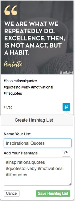Tailwind สำหรับรายการแฮชแท็ก Instagram