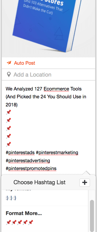 ภาพหน้าจอของรายการแฮชแท็ก Tailwind Instagram ที่ใช้เป็นวิธีจัดเก็บการจัดรูปแบบ
