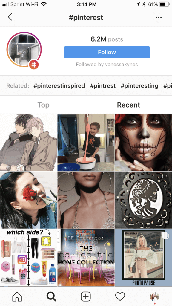 สกรีนช็อตของ Instagram โพสต์ล่าสุดสำหรับแฮชแท็ก