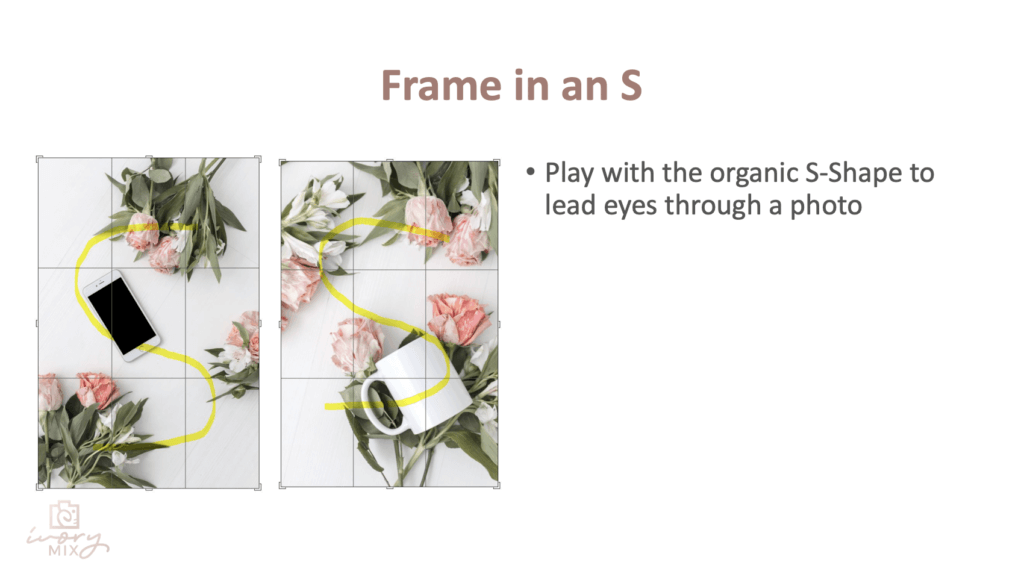 Wskazówki dotyczące fotografowania na smartfonie — stwórz kształt litery S w swoich płaskich podkładkach za pomocą produktów i akcesoriów