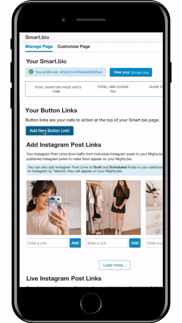 Instagram-Bio-Tipps - Smart.bio kostenloser Link in der Tool-Demo