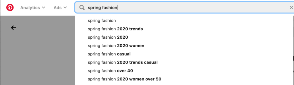 Automatische Vervollständigung in den Suchergebnissen auf Pinterest