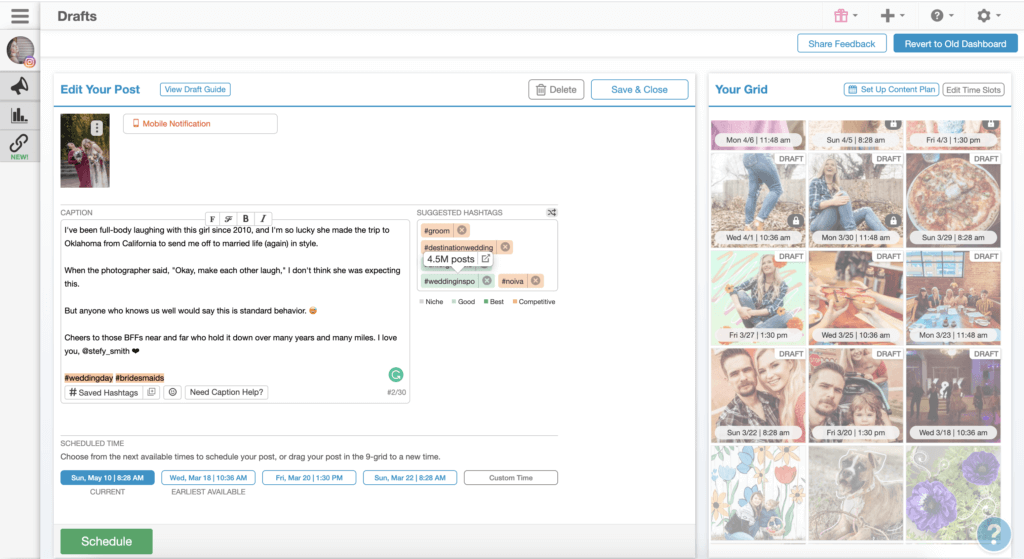 데스크탑 인스타그램 피드 플래너로 최고의 인스타그램 해시태그를 찾아 저장하세요