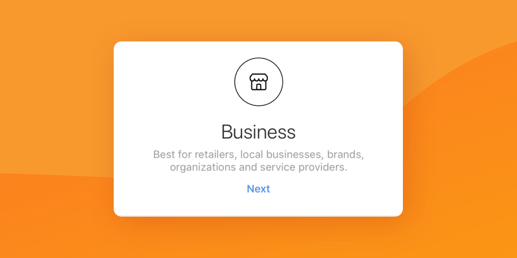 オレンジ色の背景にInstagramのビジネスアカウントのポップアップ