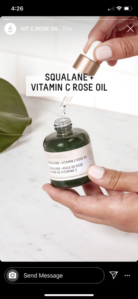 Exemple d'histoire de Biossance présentant leur produit