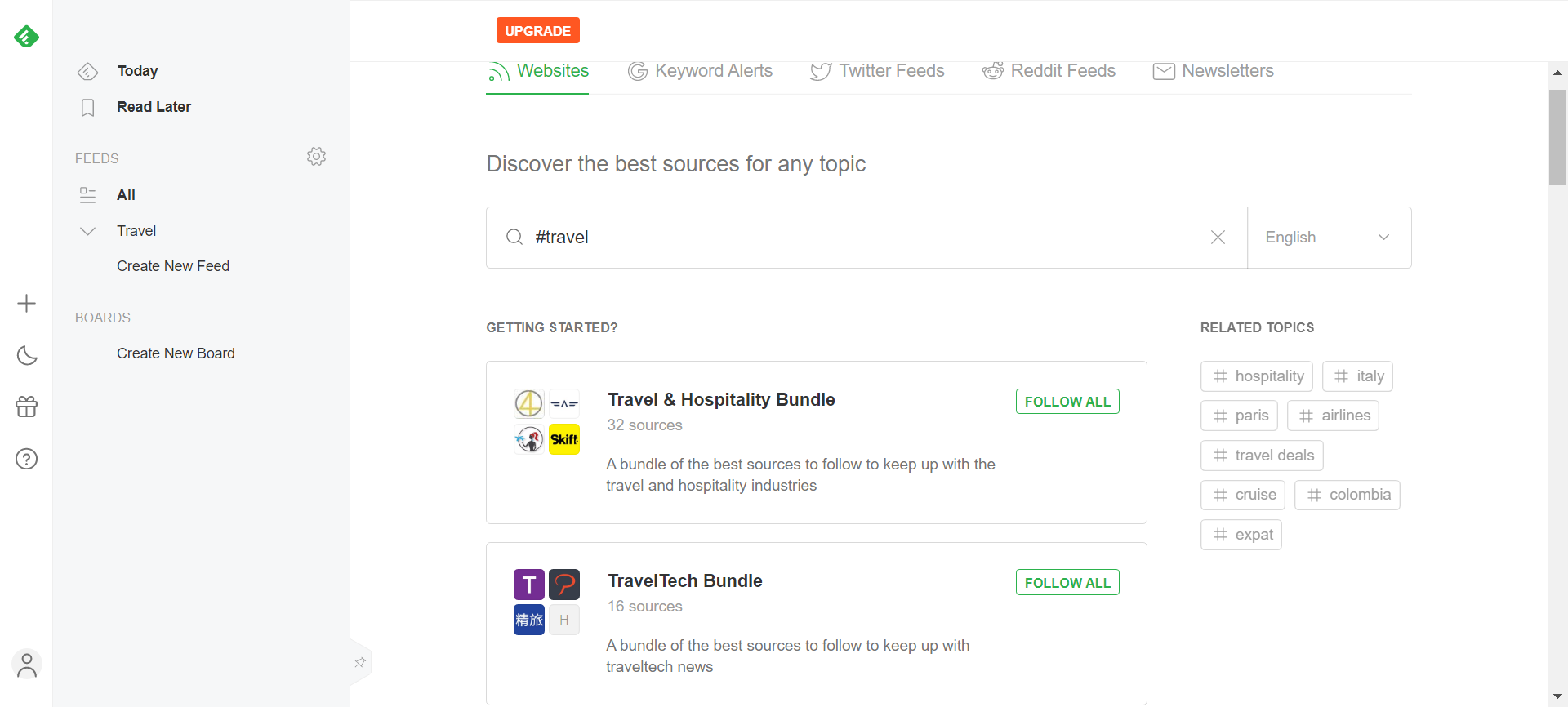 Feedly screenshot "يجب أن يكون لديك 20 أدوات تسويق عبر وسائل التواصل الاجتماعي" في المدونة