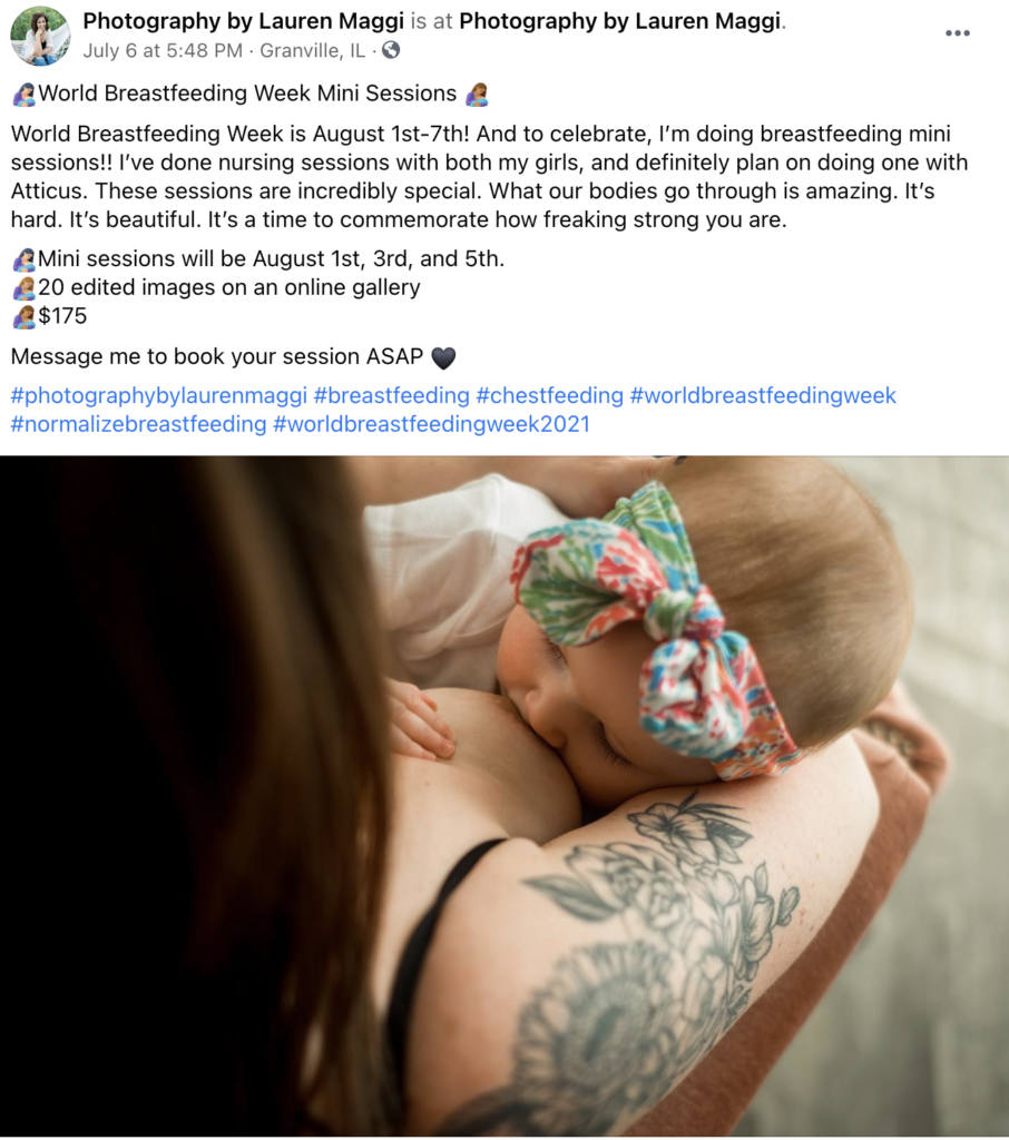 Zrzut ekranu z datami karmienia piersią, które warto zapamiętać w sierpniu