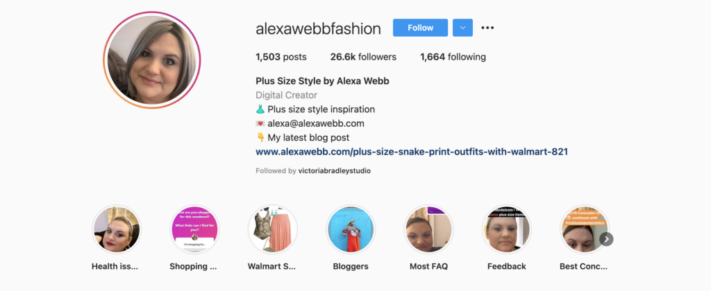 彼女のInstagramアカウントのAlexaWebbインタビューのスクリーンショット
