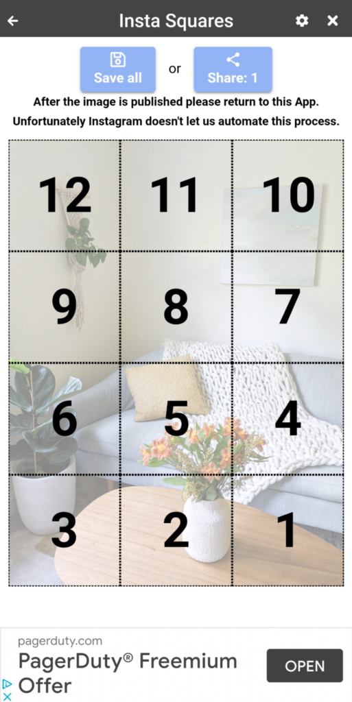 visualização de grade em quadrados instantâneos