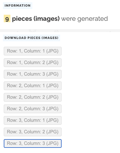 salve seus pedaços de imagem dividida