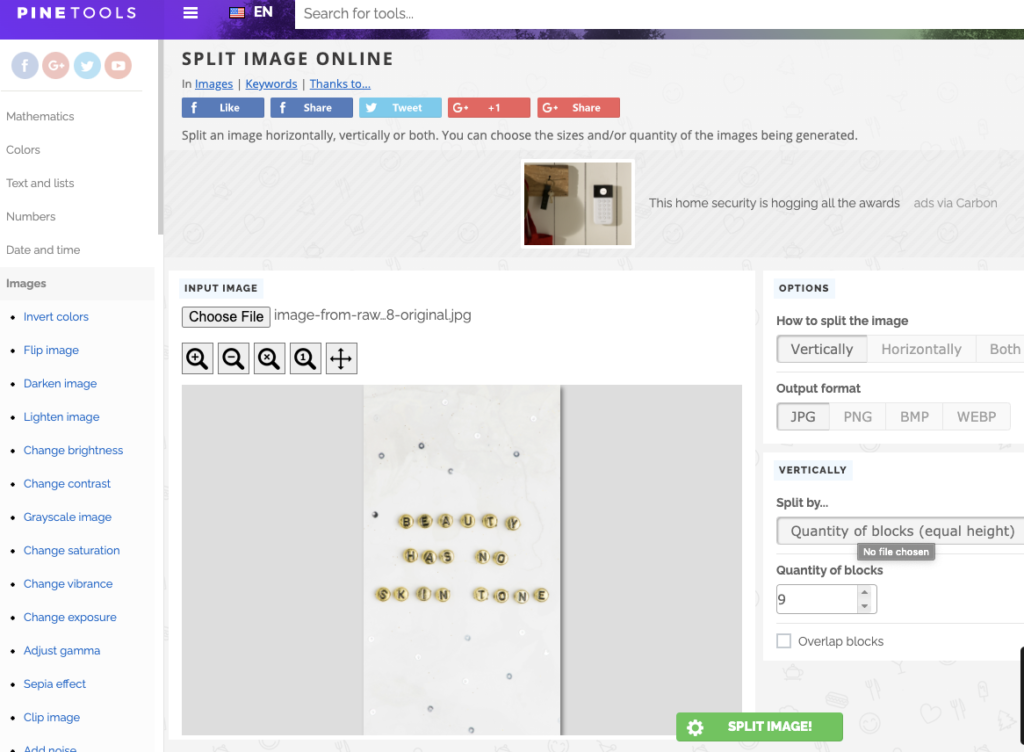 editar fotos do instagram com pinetools