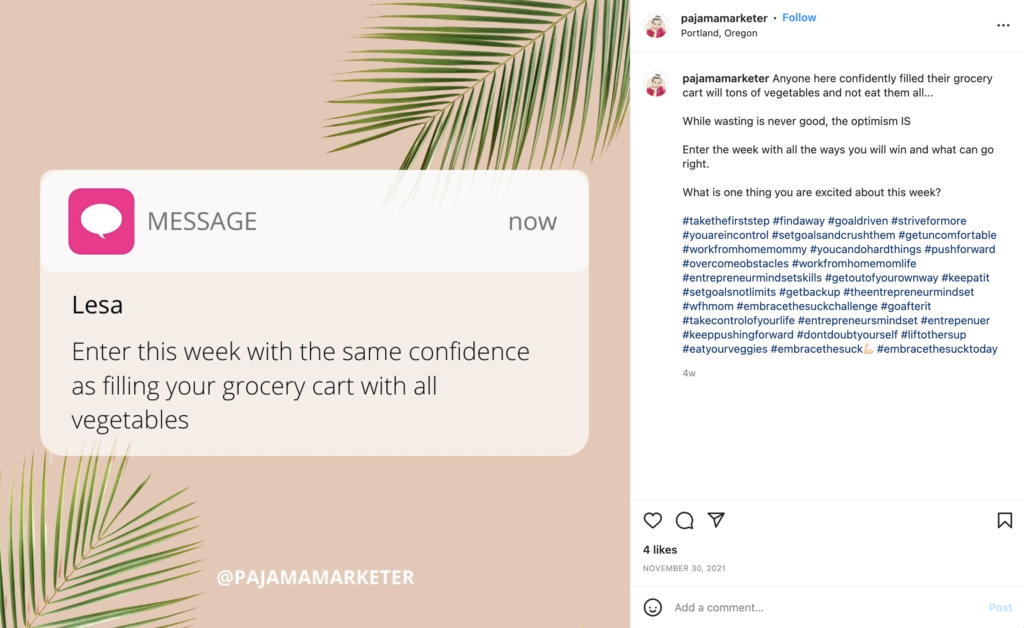 Pyjama Marketer Case Study Capture d'écran Instagram 2