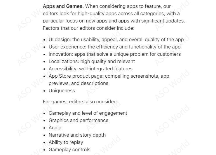 成為特色 requirements for apps and games