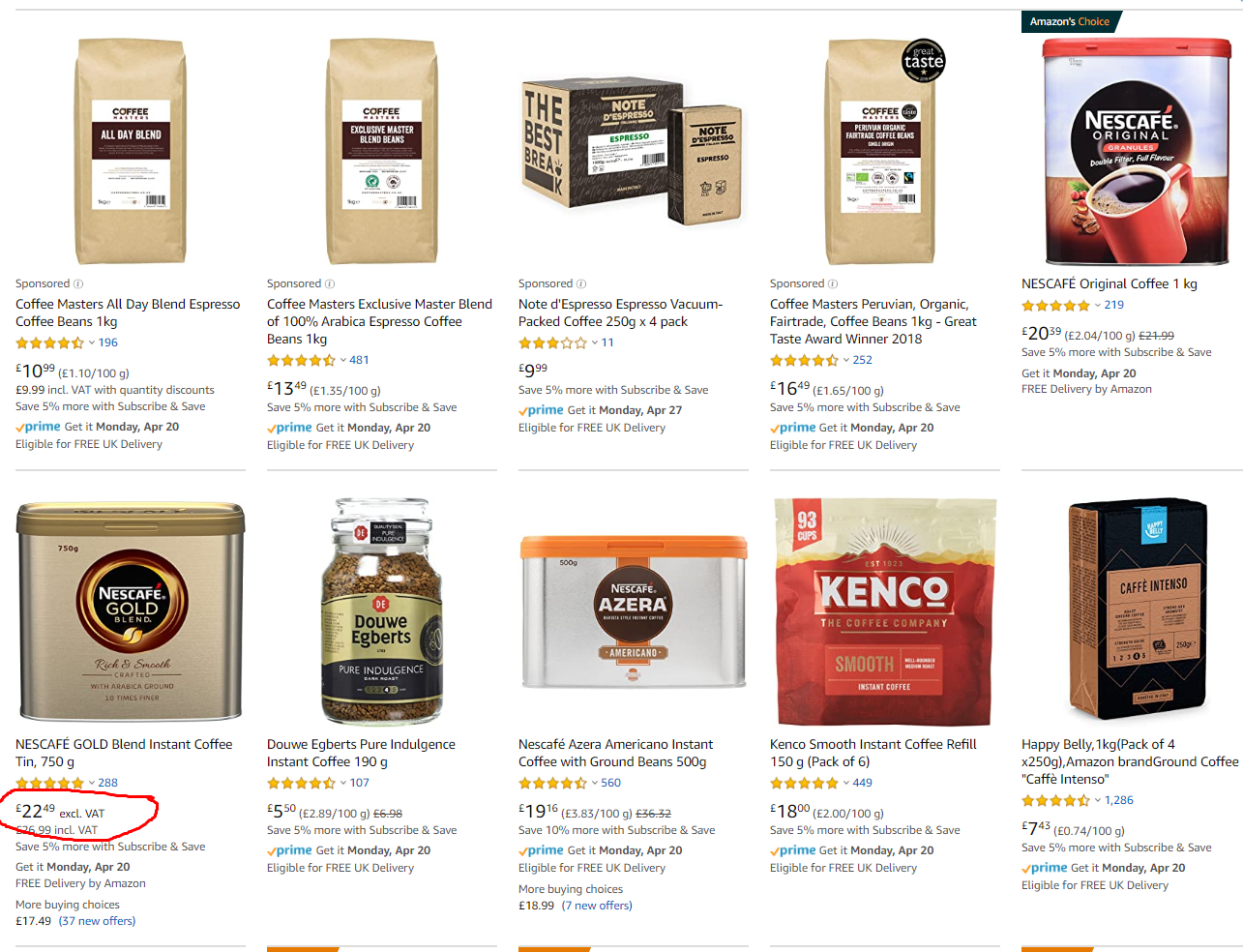 Stawka VAT na kawę Amazon