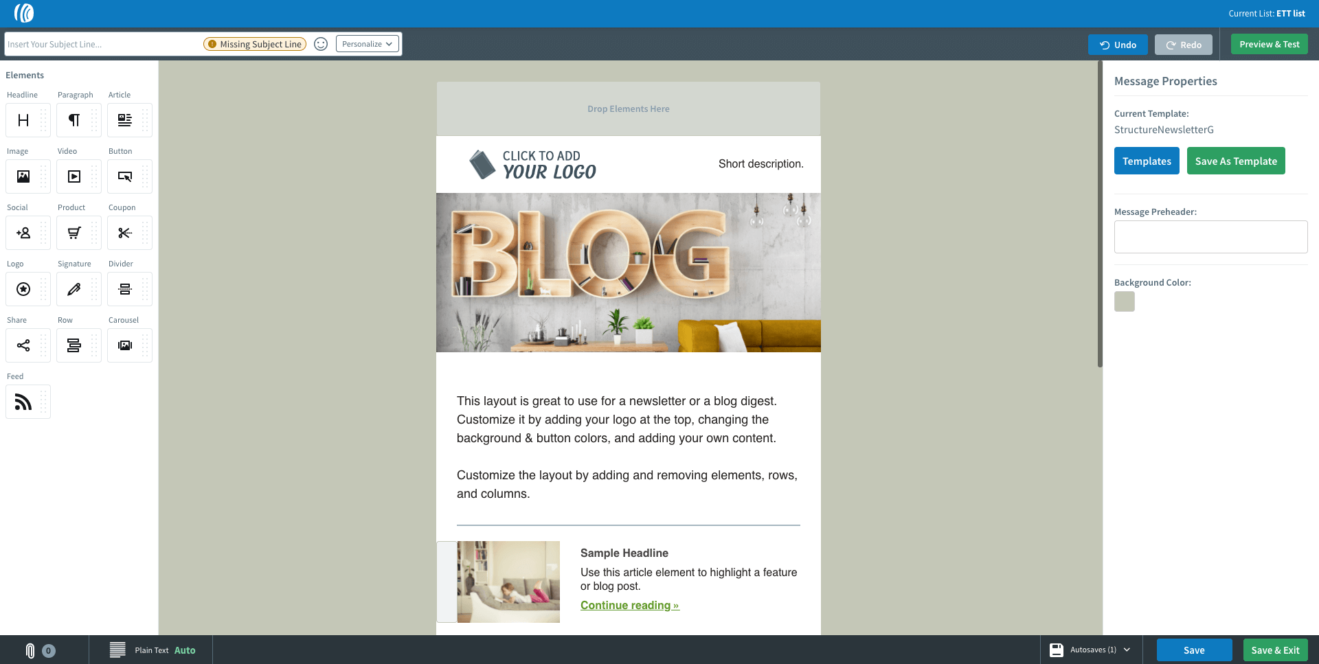 editor de e-mail aweber