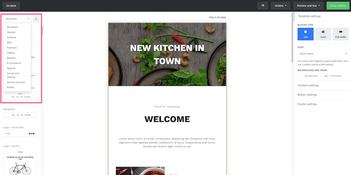 mailerlite E-Mail-Editor