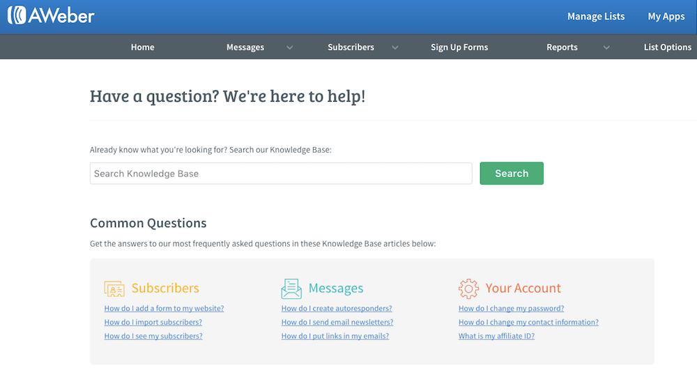 aweber destek sayfaları