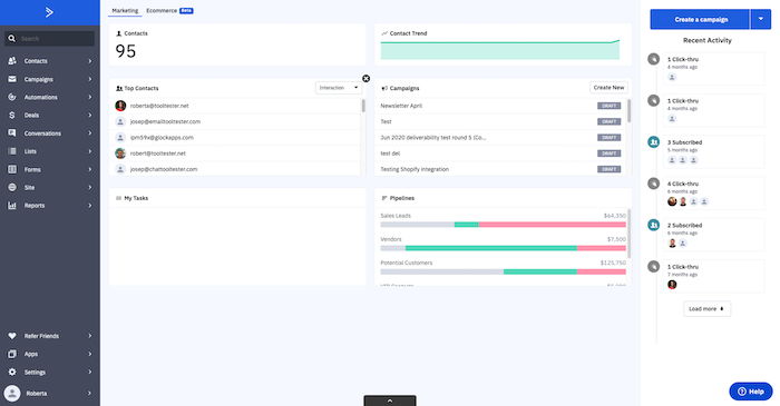 활성 캠페인 대시보드