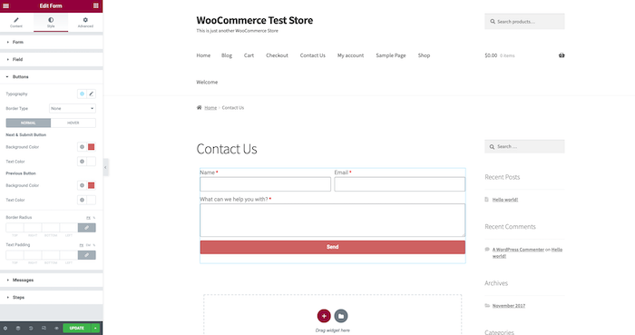 elementorフォームウィジェット
