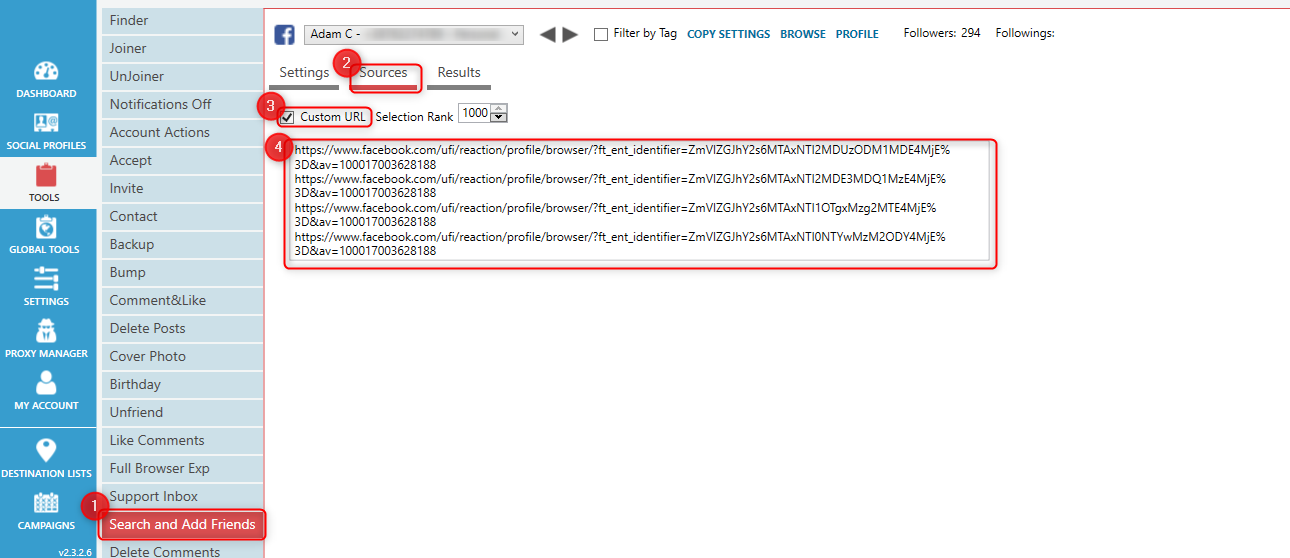 Facebook-Reaktionen - Hinzufügen von Quellen - Freunde