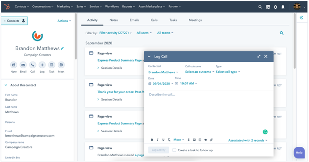 HubSpotCRMロギングコール
