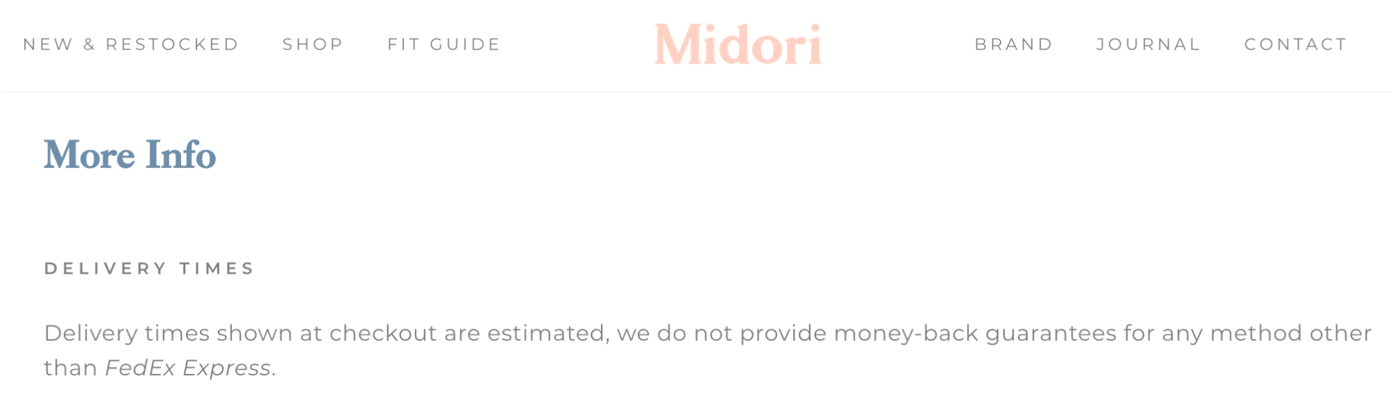 Pagina di spedizione di Midori Bikinis